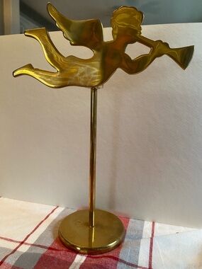 Brass-tone Angel Trumpet Sculpture Stand - Gold Accent Home Art